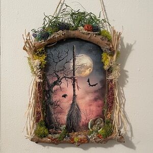 Witchy Broomstick Wall Art with Moon Halloween handcrafted wall decor